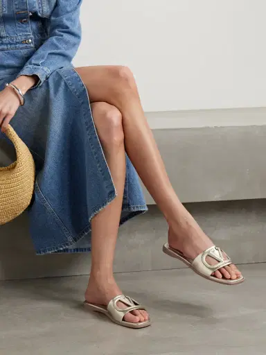 Valentino Garavani Vlogo Cutout Metallic Leather Slides | Thumbnail 2 Valentino Garavani Vlogo Cutout Metallic Leather Slides | Thumbnail 2