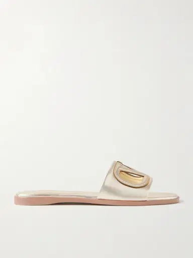 Valentino Garavani Vlogo Cutout Metallic Leather Slides | Thumbnail 5 Valentino Garavani Vlogo Cutout Metallic Leather Slides | Thumbnail 5