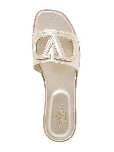 Valentino Garavani Vlogo Cutout Metallic Leather Slides | Thumbnail 1 Valentino Garavani Vlogo Cutout Metallic Leather Slides | Thumbnail 1