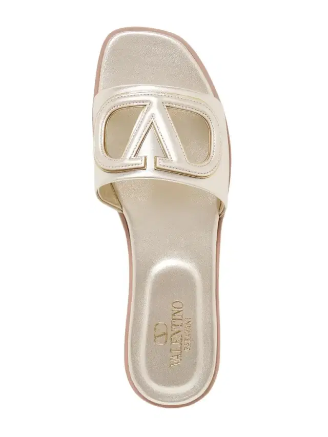Vlogo Cutout Metallic Leather Slides