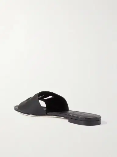 Dolce & Gabbana Bianca Logo-embossed Cutout Leather Slides | Thumbnail 3