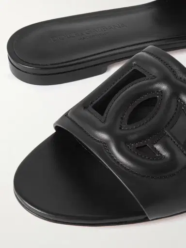 Dolce & Gabbana Bianca Logo-embossed Cutout Leather Slides | Thumbnail 4