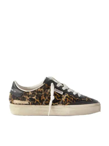 Golden Goose Soul-star Distressed Leather-trimmed Leopard-print Calf Hair Sneakers | Thumbnail 1 Golden Goose Soul-star Distressed Leather-trimmed Leopard-print Calf Hair Sneakers | Thumbnail 1