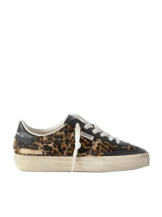 Golden Goose Soul-star Distressed Leather-trimmed Leopard-print Calf Hair Sneakers