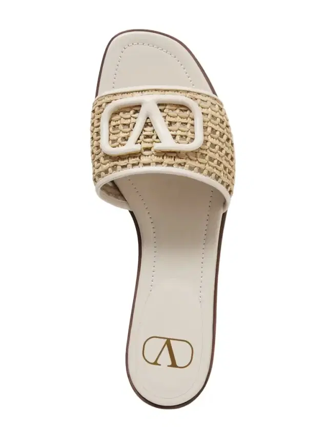 Vlogo Embellished Leather-trimmed Raffia Slides