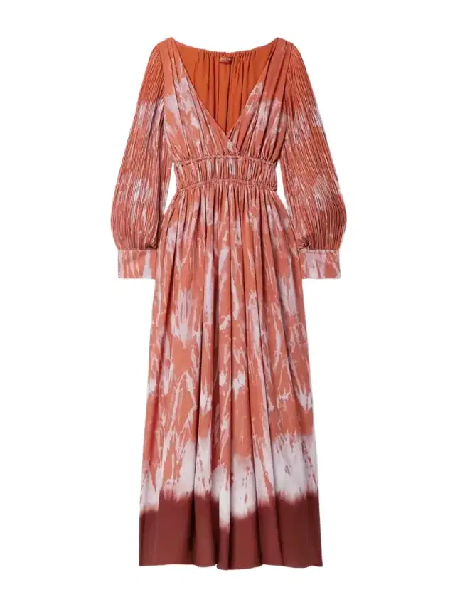 Kathleen Gathered Tie-dyed Crepe De Chine Maxi Dress