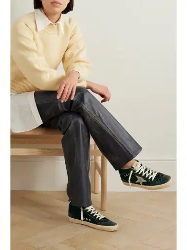 Golden Goose Mid Star Suede And Leather-trimmed Distressed Glittered Faux Leather Sneakers | Thumbnail 2 Golden Goose Mid Star Suede And Leather-trimmed Distressed Glittered Faux Leather Sneakers | Thumbnail 2
