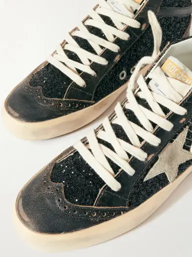 Golden Goose Mid Star Suede And Leather-trimmed Distressed Glittered Faux Leather Sneakers | Thumbnail 4 Golden Goose Mid Star Suede And Leather-trimmed Distressed Glittered Faux Leather Sneakers | Thumbnail 4