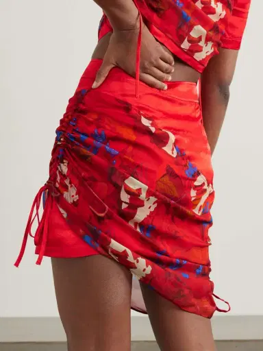 Ahluwalia Priya Asymmetric Ruched Satin And Printed Tulle Mini Skirt - UK 14 | Thumbnail 3 Ahluwalia Priya Asymmetric Ruched Satin And Printed Tulle Mini Skirt - UK 14 | Thumbnail 3