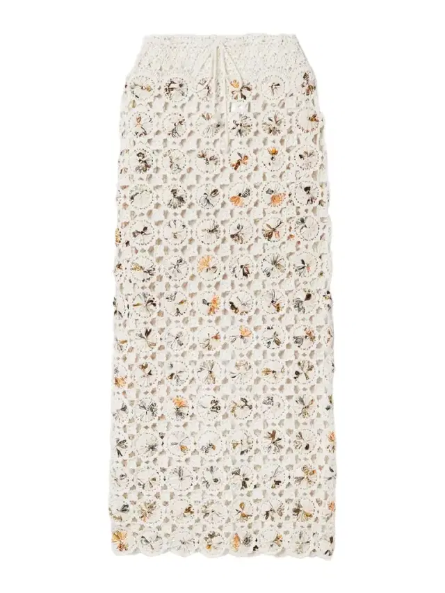+ Net Sustain Arroyo Caracola Embellished Printed Crepe And Crocheted Cotton Midi Skirt