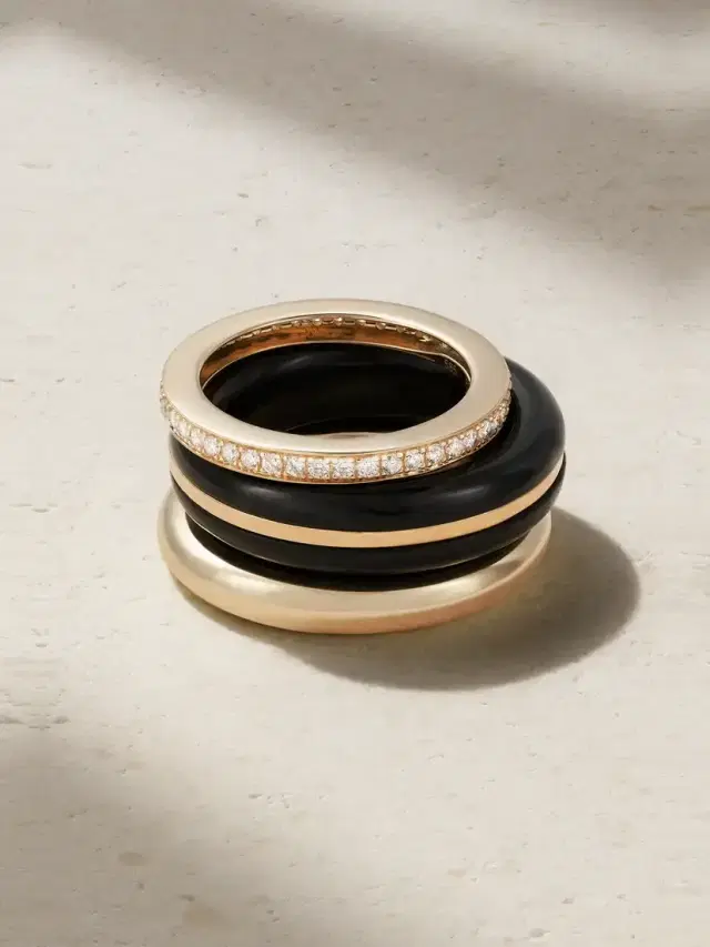 + Net Sustain The Albert, Essential And Triple Eternity Set Of Three 14-karat Recycled Gold, Onyx And Laboratory-grown Diamond Rings