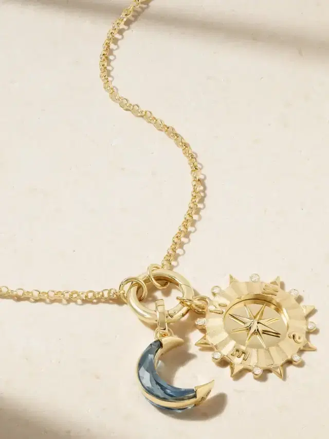 Internal Compass Small Open Belcher Chain 18-karat Gold, Topaz And Diamond Necklace