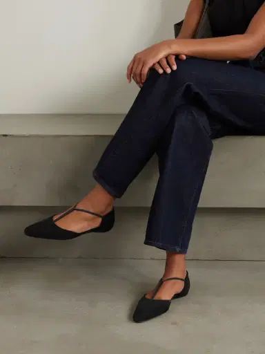 TOTEME + Net Sustain The T-strap Suede Point-toe Flats | Thumbnail 2