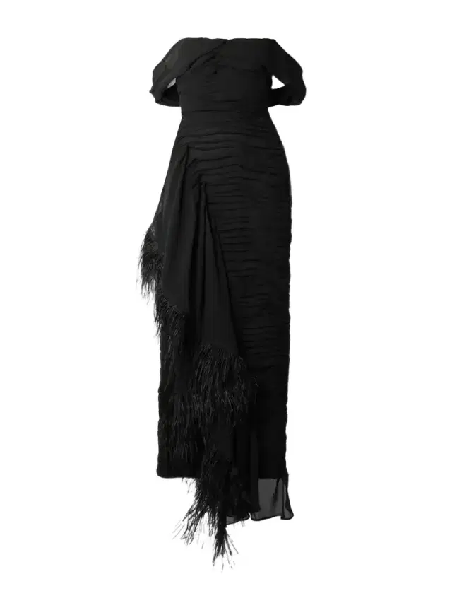 Water Body Off-the-shoulder Feather-trimmed Silk-blend Georgette Maxi Dress