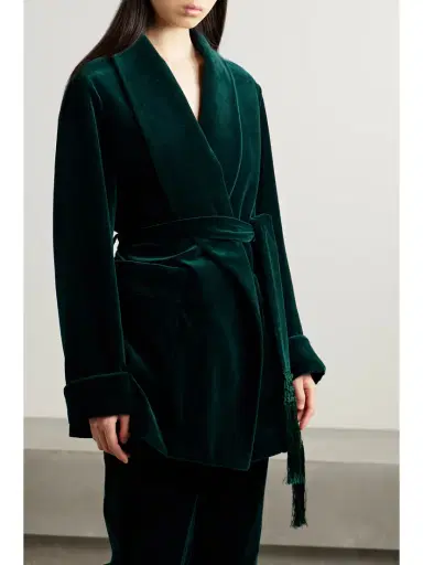 Loro Piana Raniya Belted Macramé-trimmed Cotton-blend Velvet Jacket | Thumbnail 3 Loro Piana Raniya Belted Macramé-trimmed Cotton-blend Velvet Jacket | Thumbnail 3