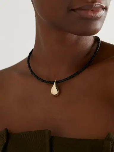 Mateo Water Droplet Leather And 14-karat Gold Necklace | Thumbnail 2 Mateo Water Droplet Leather And 14-karat Gold Necklace | Thumbnail 2