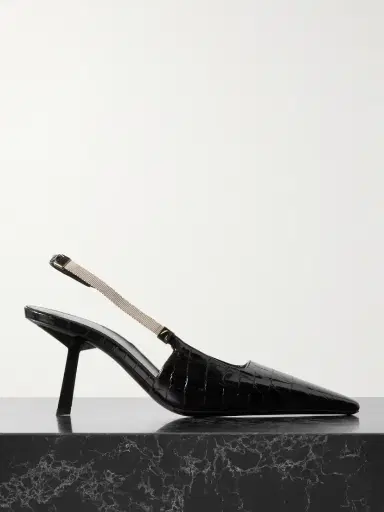Saint Laurent Blake Embellished Croc-effect Leather Slingback Pumps | Thumbnail 1 Saint Laurent Blake Embellished Croc-effect Leather Slingback Pumps | Thumbnail 1