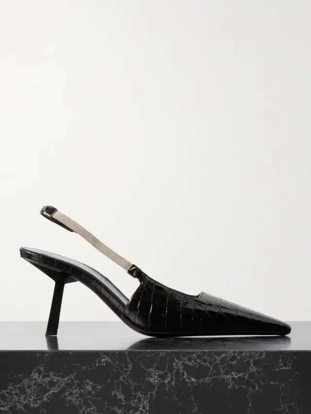 Blake Embellished Croc-effect Leather Slingback Pumps