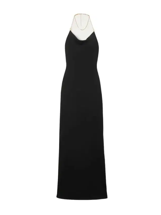 Chain-embellished Knitted Halterneck Gown