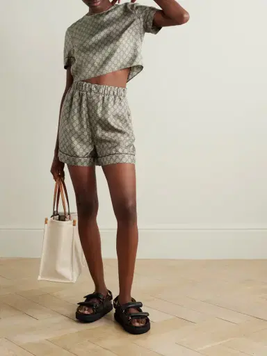 Gucci Gg Supreme Printed Silk-twill Shorts | Thumbnail 2 Gucci Gg Supreme Printed Silk-twill Shorts | Thumbnail 2