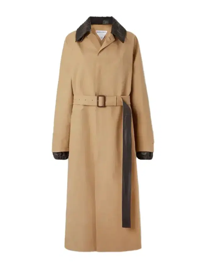 Belted Leather-trimmed Cotton-garbardine Trench Coat