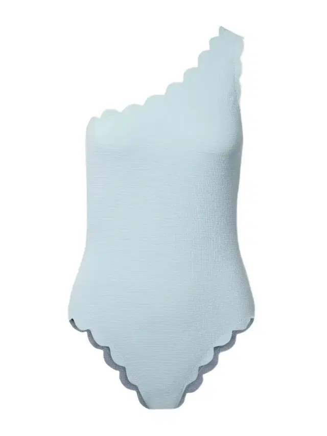 Santa Barbara Reversible One-shoulder Scalloped Seersucker Swimsuit