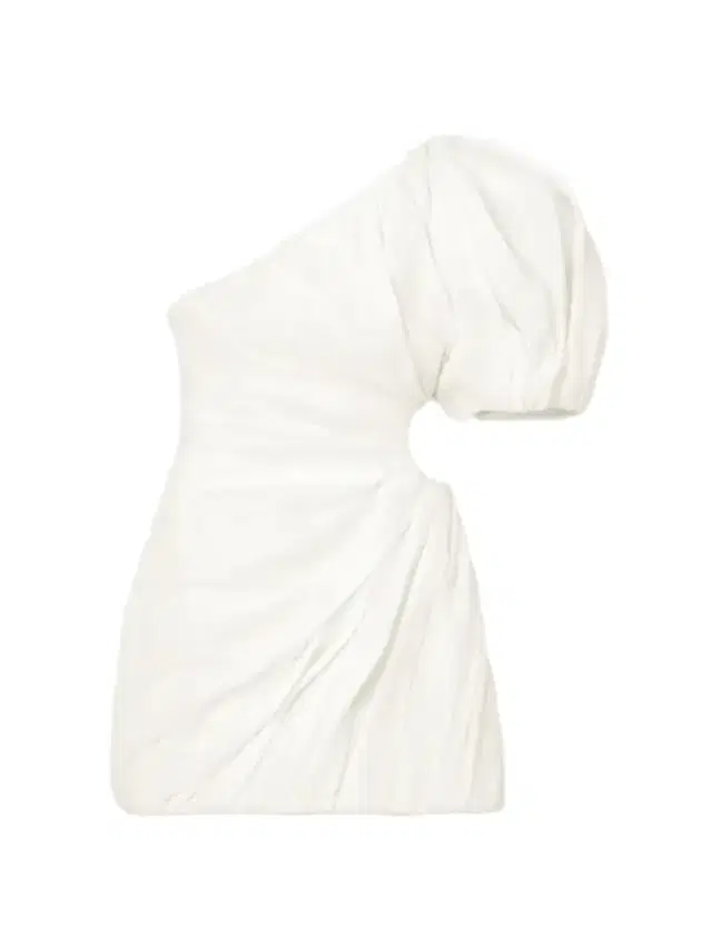 One-shoulder Cut-out Gathered Ramie Mini Dress