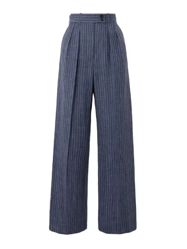 Loro Piana Pleated Striped Linen-blend Straight-leg Pants