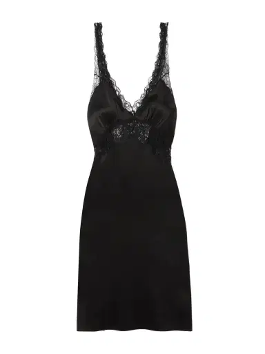 Saint Laurent Lace-trimmed Silk-satin Dress | Thumbnail 1 Saint Laurent Lace-trimmed Silk-satin Dress | Thumbnail 1