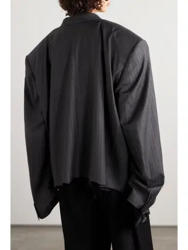 Balenciaga Oversized Double-breasted Distressed Pinstriped Wool Blazer | Thumbnail 4