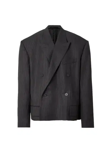 Balenciaga Oversized Double-breasted Distressed Pinstriped Wool Blazer | Thumbnail 1