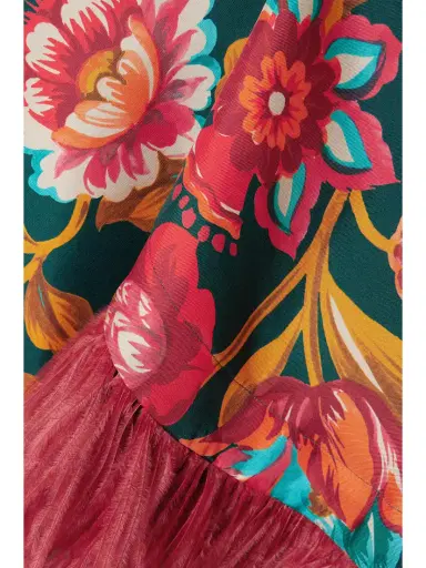 La DoubleJ Feather-trimmed Floral-print Silk-twill Kaftan | Thumbnail 4