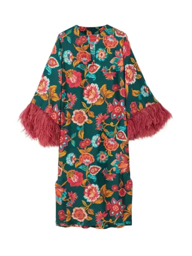 La DoubleJ Feather-trimmed Floral-print Silk-twill Kaftan | Thumbnail 1