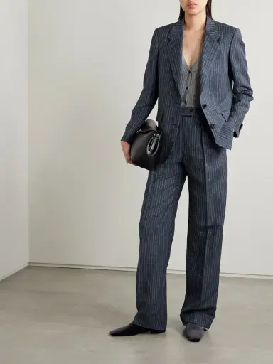 Loro Piana Pinstriped Linen, Wool And Silk-blend Blazer | Thumbnail 2 Loro Piana Pinstriped Linen, Wool And Silk-blend Blazer | Thumbnail 2