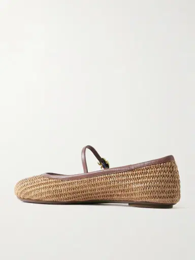 Gianvito Rossi Carla Leather-trimmed Raffia Mary Jane Ballet Flats | Thumbnail 3 Gianvito Rossi Carla Leather-trimmed Raffia Mary Jane Ballet Flats | Thumbnail 3