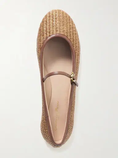 Gianvito Rossi Carla Leather-trimmed Raffia Mary Jane Ballet Flats | Thumbnail 5 Gianvito Rossi Carla Leather-trimmed Raffia Mary Jane Ballet Flats | Thumbnail 5