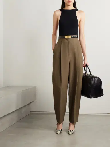 Khaite Ashford Pleated Woven Tapered Pants | Thumbnail 2