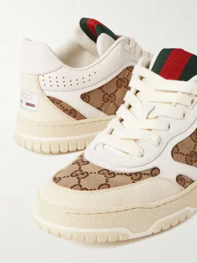 Gucci Re-web Leather And Canvas-jacquard Sneakers | Thumbnail 4