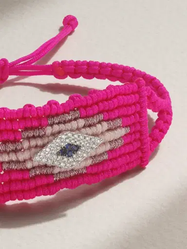 Diane Kordas Evil Eye Woven Cord, 14-karat White Gold, Diamond And Sapphire Bracelet | Thumbnail 3 Diane Kordas Evil Eye Woven Cord, 14-karat White Gold, Diamond And Sapphire Bracelet | Thumbnail 3
