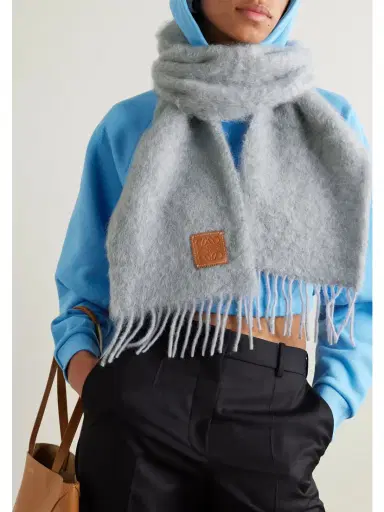 Loewe Leather-trimmed Fringed Mohair-blend Scarf | Thumbnail 2 Loewe Leather-trimmed Fringed Mohair-blend Scarf | Thumbnail 2