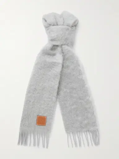 Loewe Leather-trimmed Fringed Mohair-blend Scarf | Thumbnail 4 Loewe Leather-trimmed Fringed Mohair-blend Scarf | Thumbnail 4