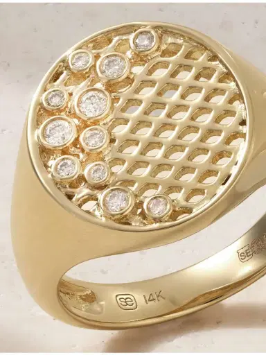 Sydney Evan Oval Fishnet 14-karat Diamond Signet Ring | Thumbnail 4
