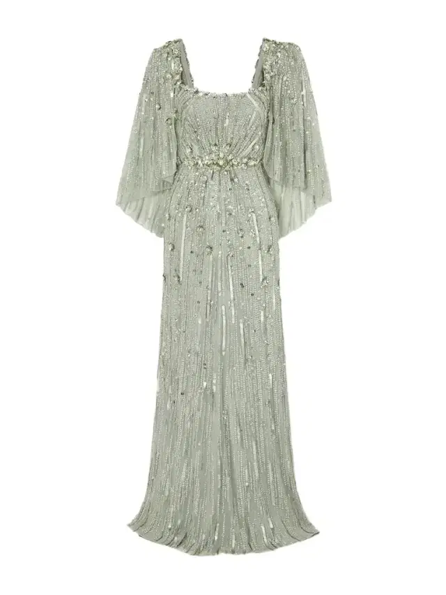 Cape-effect Embellished Tulle Gown - UK 18
