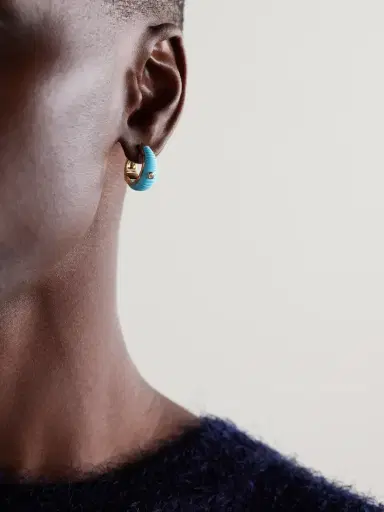 Yvonne Léon Berlingot 9-karat Gold, Turquoise And Diamond Hoop Earrings | Thumbnail 2 Yvonne Léon Berlingot 9-karat Gold, Turquoise And Diamond Hoop Earrings | Thumbnail 2