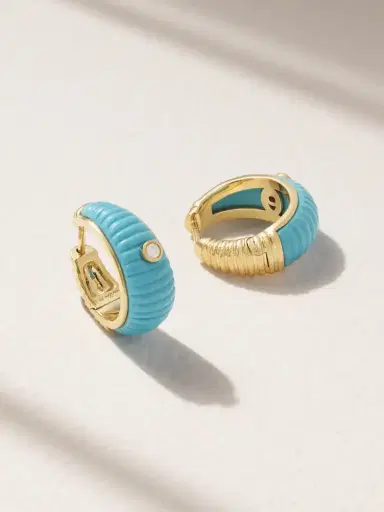 Yvonne Léon Berlingot 9-karat Gold, Turquoise And Diamond Hoop Earrings | Thumbnail 1 Yvonne Léon Berlingot 9-karat Gold, Turquoise And Diamond Hoop Earrings | Thumbnail 1
