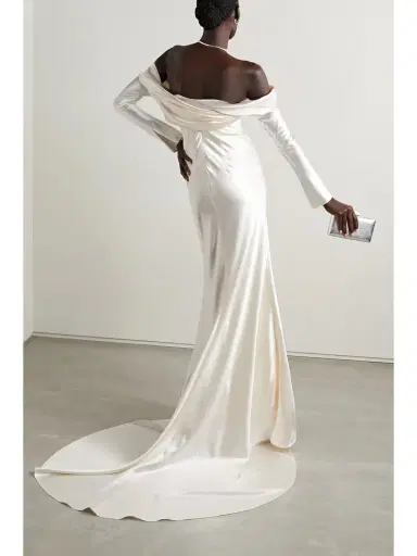 Danielle Frankel Noa Off-the-shoulder Draped Wool And Silk-blend Charmeuse Gown | Thumbnail 2 Danielle Frankel Noa Off-the-shoulder Draped Wool And Silk-blend Charmeuse Gown | Thumbnail 2