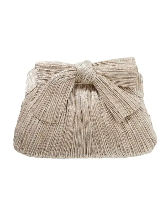 Loeffler Randall Rayne Bow-embellished Plissé-lamé Clutch