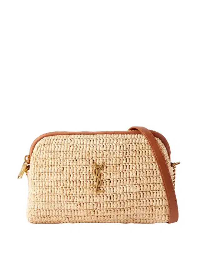 Gaby Mini Leather-trimmed Raffia Shoulder Bag