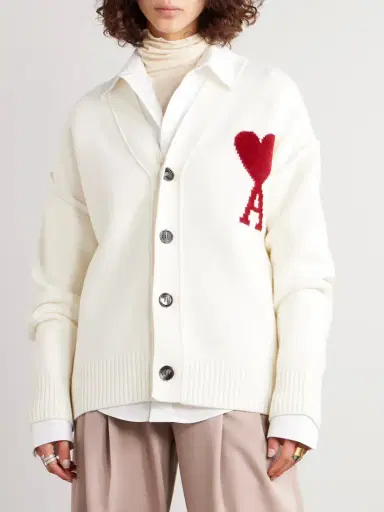 AMI PARIS Adc Intarsia Merino Wool Cardigan | Thumbnail 3