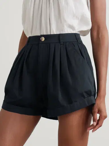 DÔEN Paige Pleated Organic Cotton-poplin Shorts | Thumbnail 3 DÔEN Paige Pleated Organic Cotton-poplin Shorts | Thumbnail 3